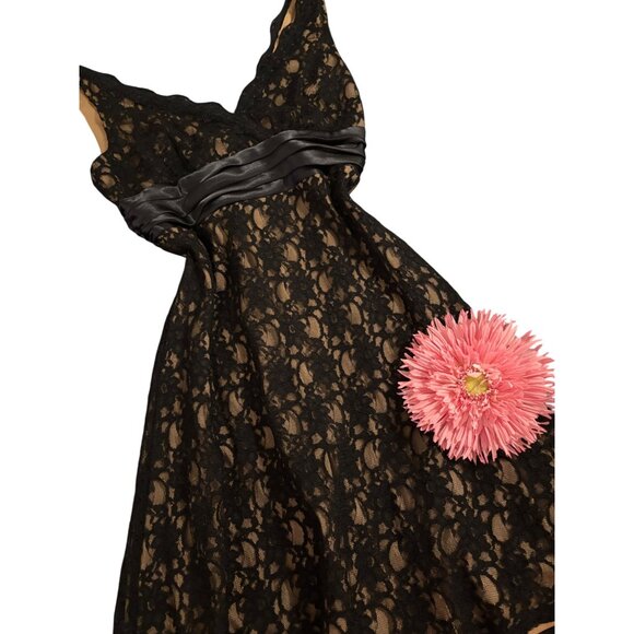 S.L. Fashions Lace Sleeveless Party Dress With Satin Waistband Sequins V-Necklin - Picture 2 of 15